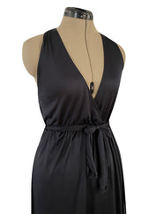 1970s Clobber by Jeff Banks Black Jersey Bare Back Halter Cut Skirted Jumpsuit