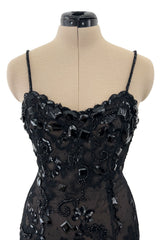 Superb 1970s Christian Dior by Marc Bohan Demi-Couture Net Lace Dress w Elaborate Beading