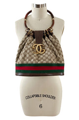 Rare & Original 1970s Gucci Bucket Canvas Logo & Leather Bag w Lucite Handle