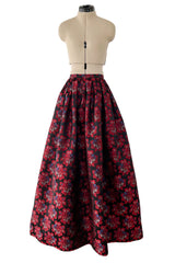 Prettiest 1970s Nina Ricci by Gerard Pipart Deep Red Floral Pattern Silk Skirt w Pockets