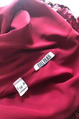 1980s Bill Blass Couture Red Sequin & Bead Deep Low V Back Top