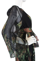 1970s Silk Chiffon Metallic Trigere Dress
