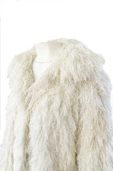 1970s Crissa Cotique France Light Ivory Faux Fur Alternative String Coat Jacket