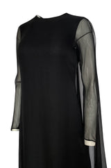 1970s George Stavropoulous Couture Black Silk Chiffon Caped Shoulder Dress
