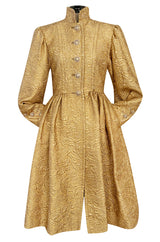 Extraordinary Fall 1991 Yves Saint Laurent Well Documented Gold Brocade Coat W Jewel Buttons