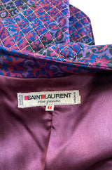 1983 Yves Saint Laurent Gold Metallic Thread Quilted Purple Print Jacket