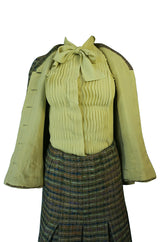 Museum Held Fall 1977 Chanel True Haute Couture Three Piece Green Boucle Skirt Suit
