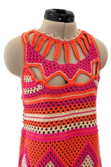 Prettiest Resort 2012 Christian Dior Hand Crocheted Pink & Orange Geometric Halter Dress