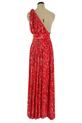 Spectacular 1980s Salvatore Ferragamo Red Glass Beaded One Shoulder Dress