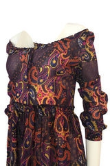 Fall 2005 Miu Miu Purple Printed Off Shoulder Semi-Sheer Dress