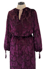 Incredible Fall 1977 Oscar de la Renta Runway Deep Burgundy Metallic Velvet Silk Dress Set