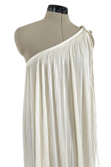 Fabulous 1970s Halston Ivory Pleated One Shoulder Lose & Easy to Wear Dress