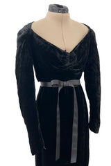 Documented Fall 1984 Christian Dior by Marc Bohan Runway Haute Couture Black Textured Velvet Dress