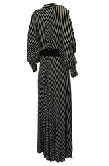 1980s Bernard Perris Black and White Kimono Plunging Caftan Dress