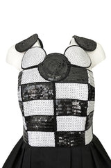 1980s Louis Feraud Graphic Dot & Block Sequin Bubble Skirt Dress