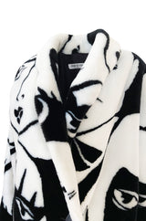 1980s Donnybrook Graphic Black & White Face Print Faux Fur Coat