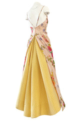 Exceptional Spring 1995 Bill Blass Runway & Book Piece Floral Silk Taffeta & Gingham Dress