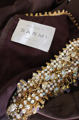 1960s Heavily Beaded Neckline Sarmi Silk Dress