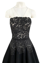 Rare c.1947 Nina Ricci Early Haute Couture Strapless Black Lace & Silk Taffeta Dress
