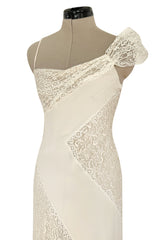 Romantic 2007 Valentino Ivory Silk Chiffon & Lace One Shoulder Bias Cut Dress