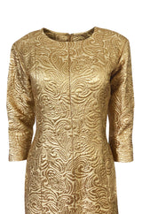 Fall 1991 Yves Saint Laurent Documented Gold Brocade Shift Dress