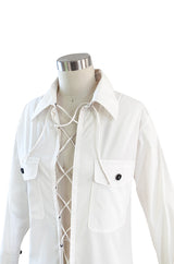 Early 2000s Tom Ford for Yves Saint Laurent Front Lace White Safari Shirt