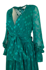 A/W 1973 Christian Dior Haute Couture Stunning Green Silk Chiffon Dress