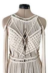 Spectacular Vintage Unlabeled Hand Made Rope & Silver Metal Bead Macrame Overpiece Dress