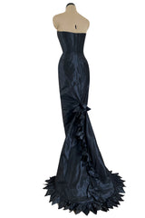 Spring 1999 Oscar de la Renta Strapless Silk Taffeta Dress w Elaborate Back Skirt