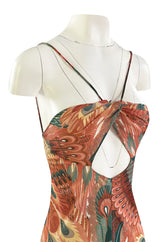Documented 1976 John Kloss Feather Printed Front Cut Out Nylon Jersey Dress