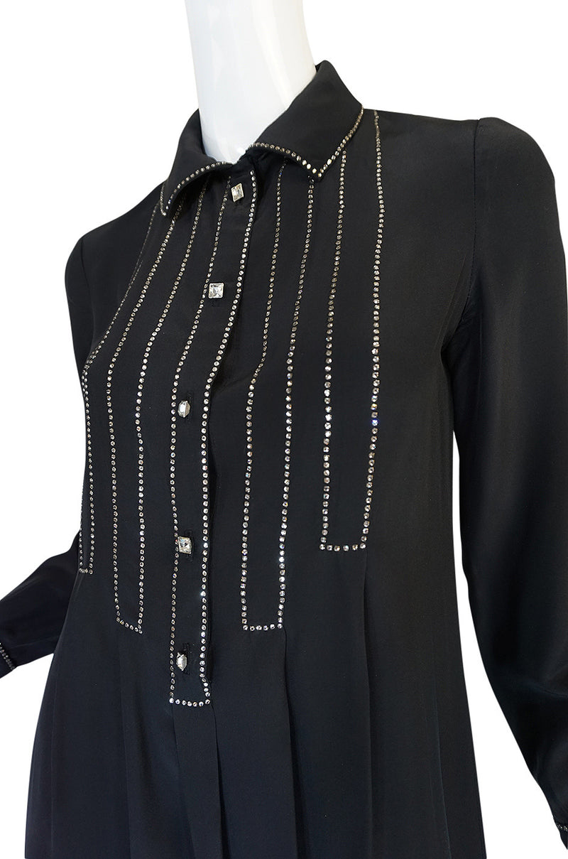 1960s Black Silk Sequin Front Geoffrey Beene Dress