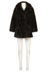 1960s Unlabeled Pierre Cardin Deep Chocolate Fur Pea Jacket or Coat