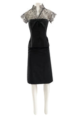 Spring 2004 Alexander McQueen Black Silk Taffeta and Black Lace Detailed Top & Skirt Set