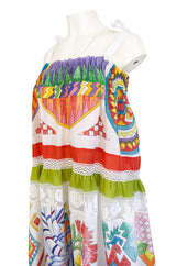 Spring 2016 Stella Jean Runway Hand Painted Cotton & Lace Caftan Dress