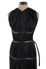 Iconic Fall 2002 Prada Runway & Museum Held Pleated Black Silk & Leather Strap Dress