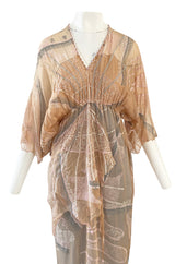 Spring 1980 Zandra Rhodes Book Piece 'Chinese Constructivist & Clouds' Pale Peach & Blue Dress