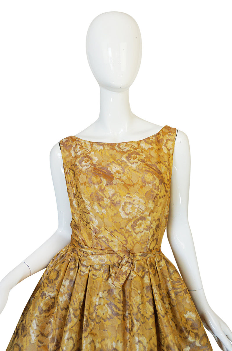 Rare 1950s Gustave Tassel Golden Silk Dress & Jacket