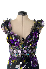 Prettiest Spring 2010 Oscar de la Renta Purple Silk Chiffon Ruffle Dress w Jewel Waistband