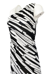 1970s Donald Brooks for Sinclair One Shoulder Black & White Nylon Dress