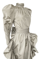 Runway 1981 Christian Dior by Marc Bohan Grey Silk Taffeta Ruffle Dress