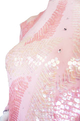 1970s Sequin Covered Pink Silk Chiffon Halston Dress