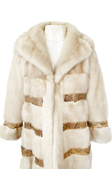 Rare 1960s Christian Dior Pale Ivory Mink Coat w Python Snake Insets