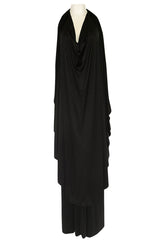 c.1981 Bill Tice Multiple Ways To Wear Black Jersey One Shoulder Dress