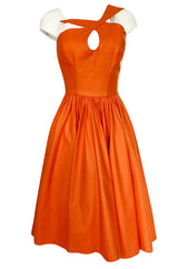 1980s Thierry Mugler One Shoulder Sculpted Orange Cotton Dress