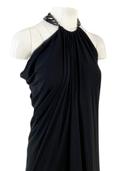 Fall 2005 Alexander McQueen Black Draped Silk Jersey Crepe Dress w Beaded Collar