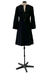 Gorgeous 1960s Alberto Fabiani Roma Black Dress w Elaborate Beaded Cord Detail
