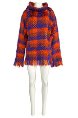 Fall 1993 Yves Saint Laurent Documented Fringed Knit Tunic Mini Dress
