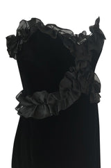 Fall 1987 Yves Saint Laurent Strapless Velvet & Silk Organza Ruffled Dress