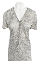 Fall 1975 Emanuel Ungaro Haute Couture Silver Grey Lace & Sequin Top & Skirt Evening Set
