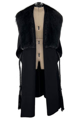 Incredible Fall 2006 Alexander McQueen Black Cashmere Coat w Detachable Fur Collar